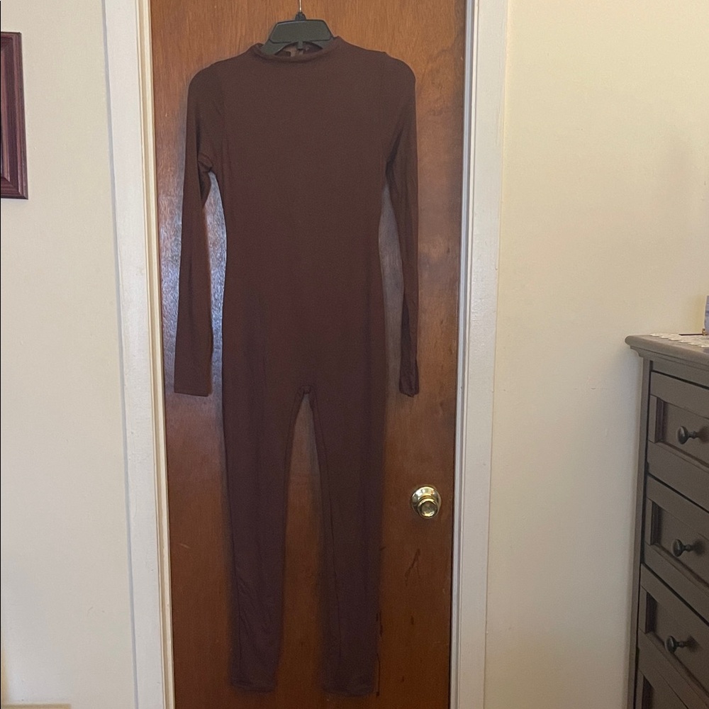 Women's Long-Sleeve Brown Jumpsuit